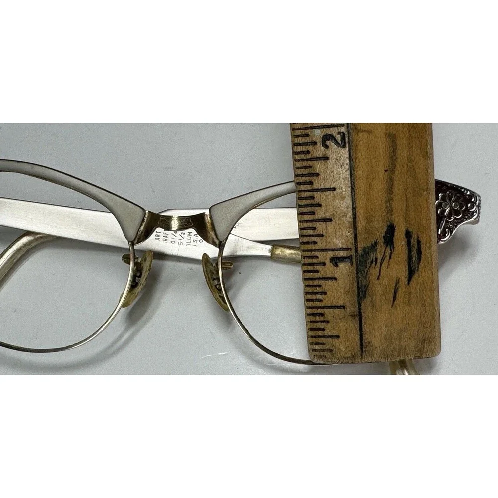 VTG Art Craft Aluminum Cat Eye Eyeglasses Frames 12k GF USA Retro MCM Prop